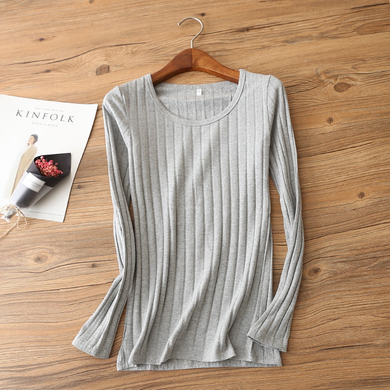 Pure Cotton Black Long-sleeved Bottoming Shirt For Women