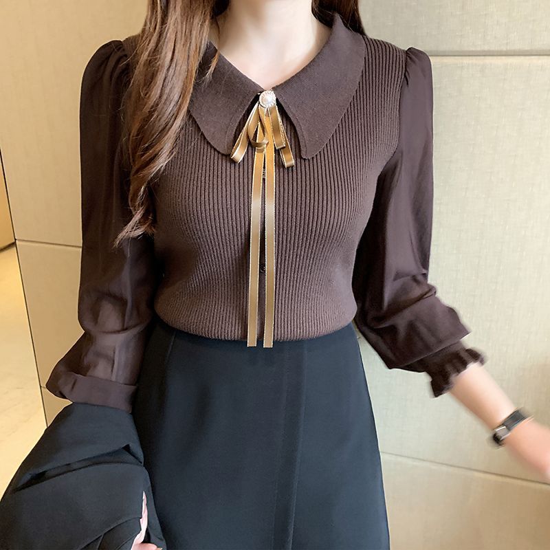 Lantern Sleeve Splicing Knitwear Women