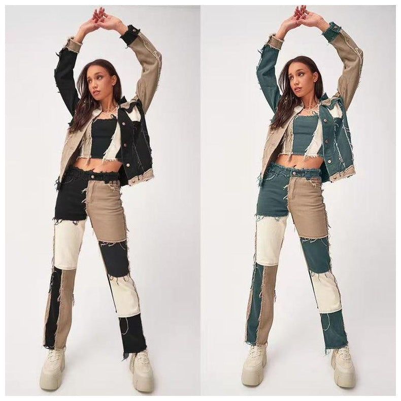 High Elastic Stitching Women's Straight-leg Jeans