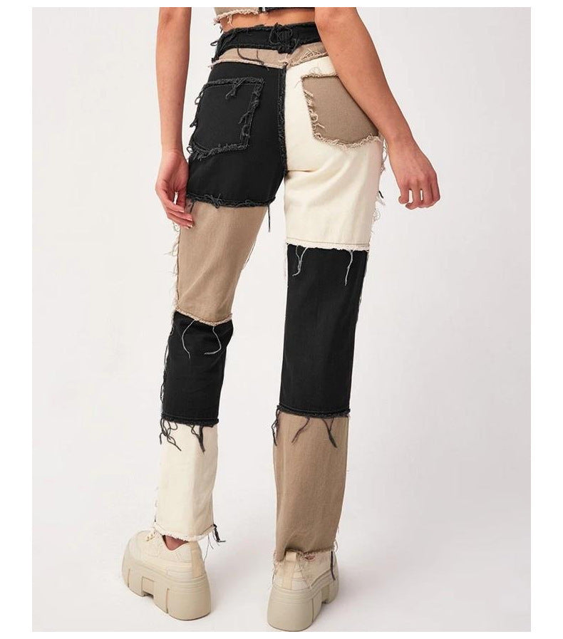 High Elastic Stitching Women's Straight-leg Jeans