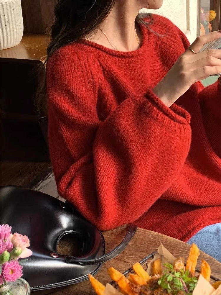 Round Neck Curling Loose Pullover Sweater