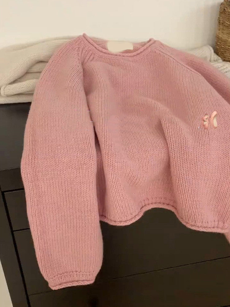 Round Neck Curling Loose Pullover Sweater