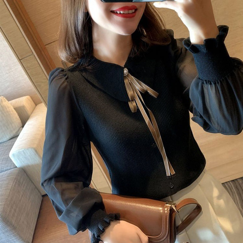 Lantern Sleeve Splicing Knitwear Women