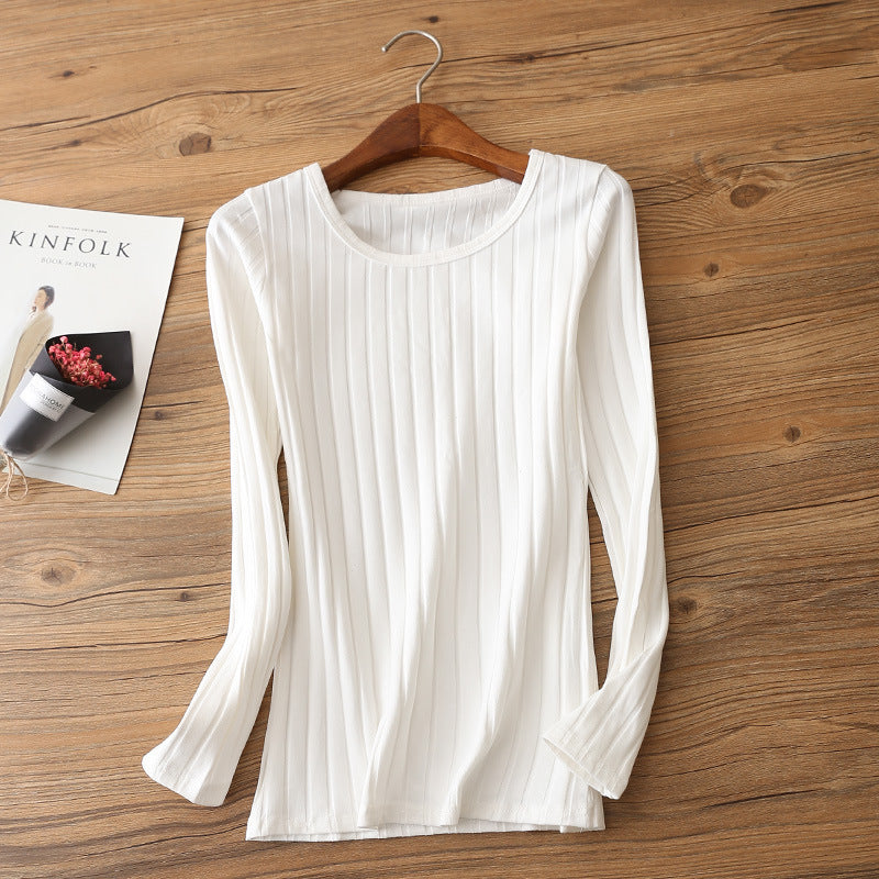 Pure Cotton Black Long-sleeved Bottoming Shirt For Women