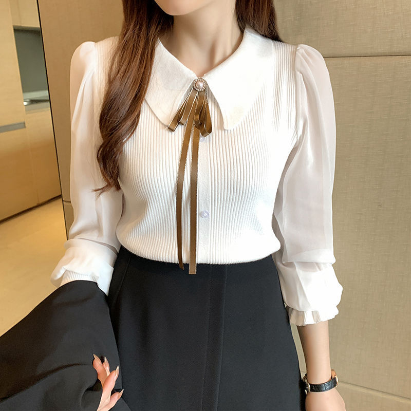 Lantern Sleeve Splicing Knitwear Women