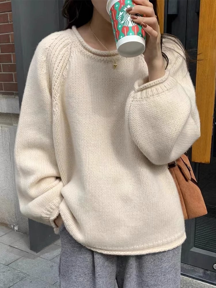 Round Neck Curling Loose Pullover Sweater