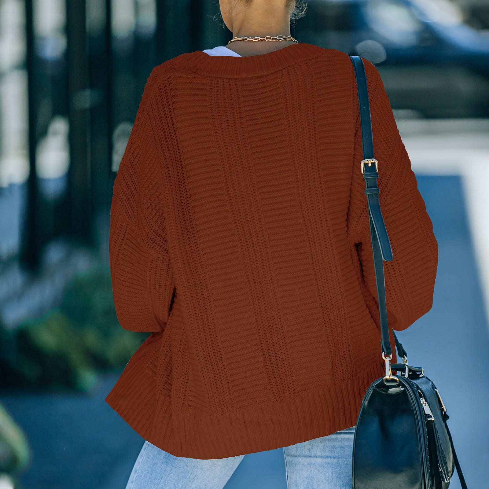 Women's Lantern Sleeve Knitted Cardigan Sweater