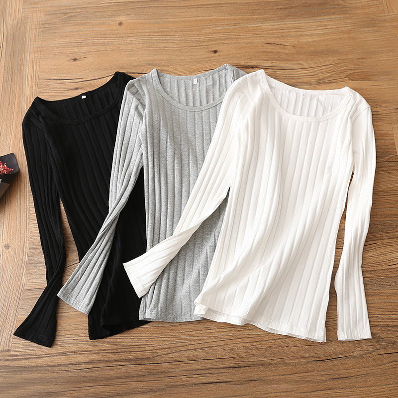 Pure Cotton Black Long-sleeved Bottoming Shirt For Women