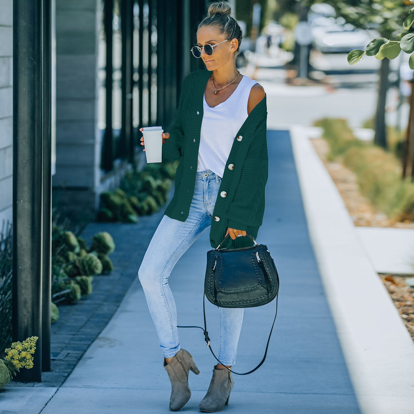 Women's Lantern Sleeve Knitted Cardigan Sweater