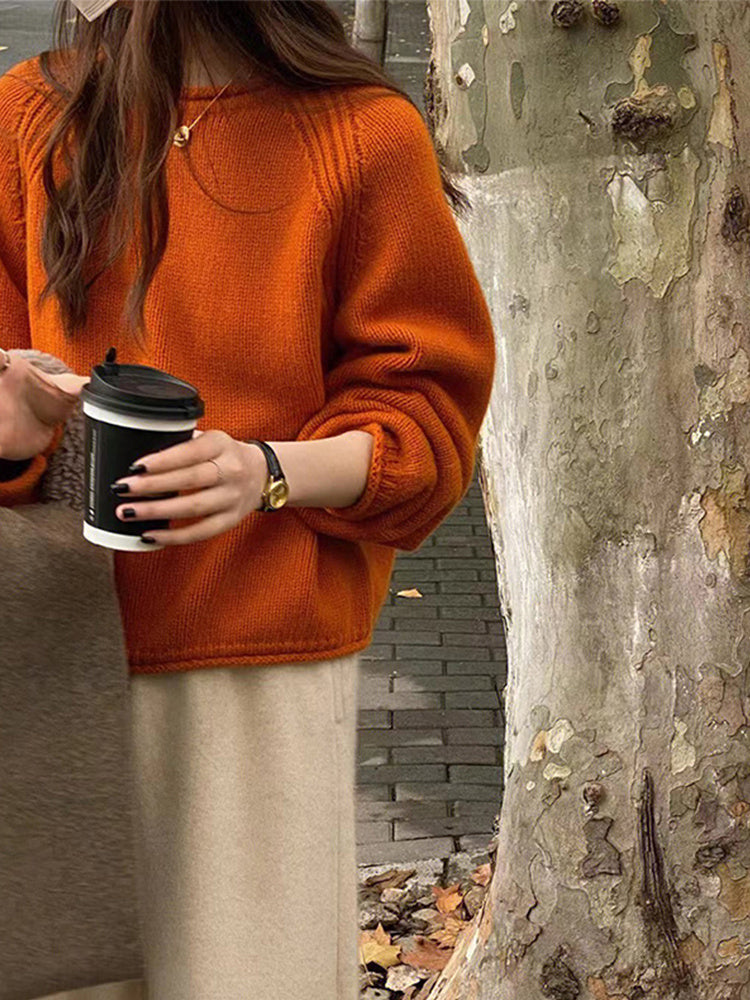 Round Neck Curling Loose Pullover Sweater