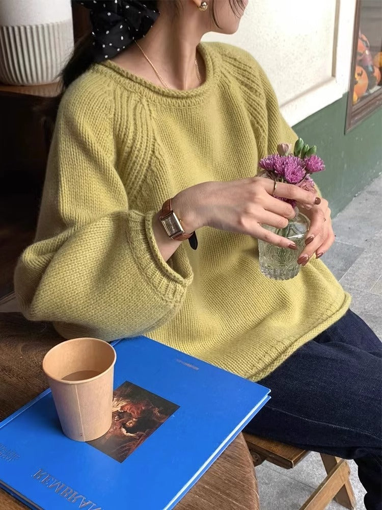 Round Neck Curling Loose Pullover Sweater