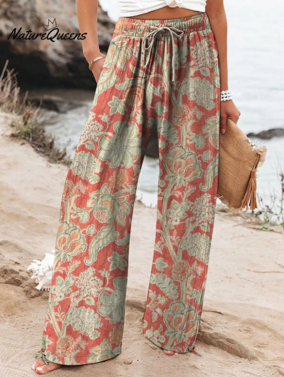 Women's High Waist Casual Loose Printed Wide-leg Pants