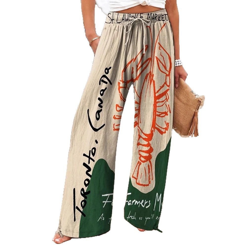 Women's High Waist Casual Loose Printed Wide-leg Pants