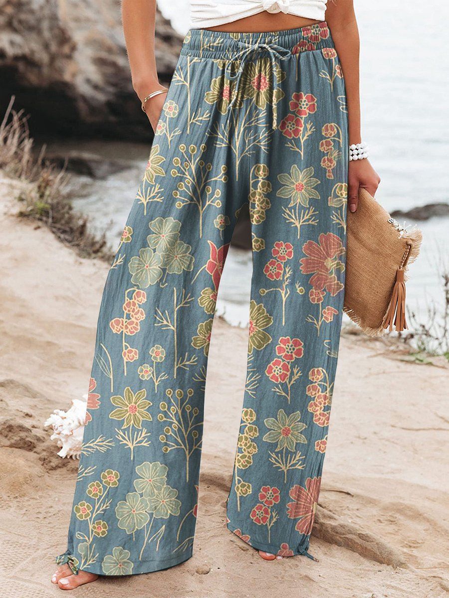 Women's High Waist Casual Loose Printed Wide-leg Pants