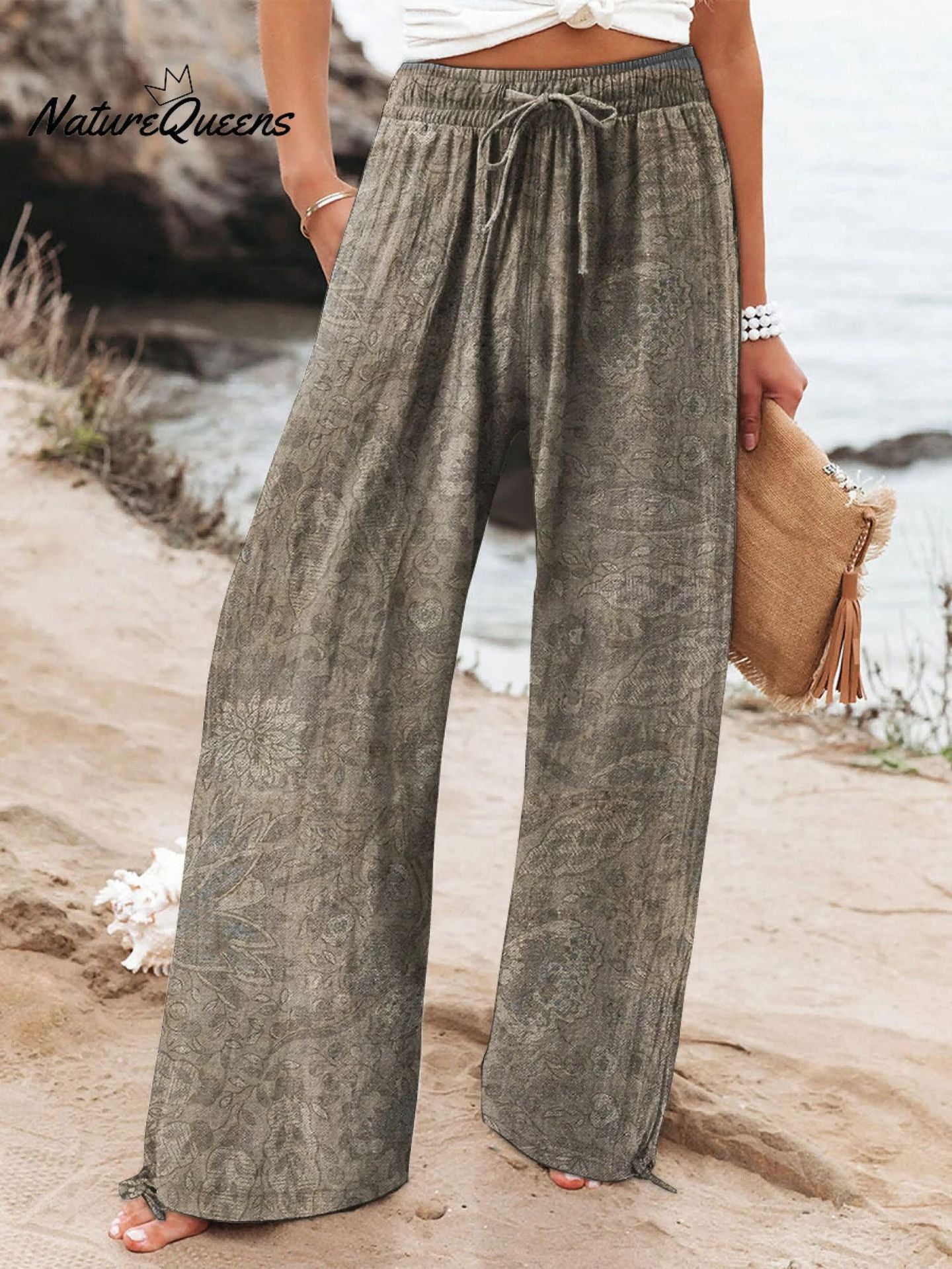 Women's High Waist Casual Loose Printed Wide-leg Pants