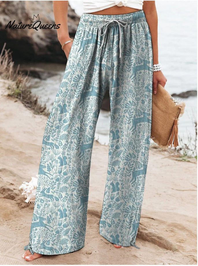 Women's High Waist Casual Loose Printed Wide-leg Pants
