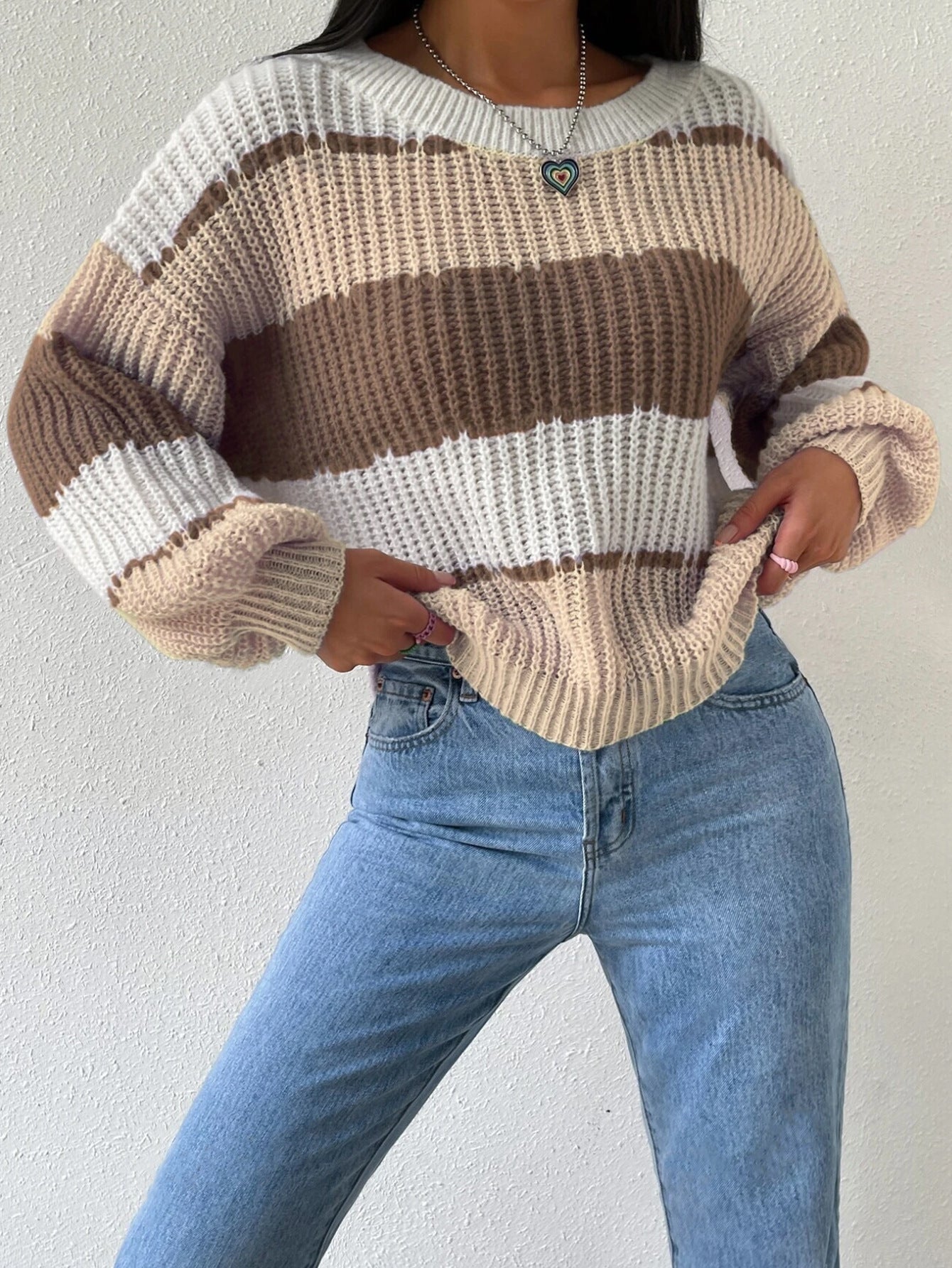 Autumn And Winter Long Sleeve Pullover Contrast Color Casual