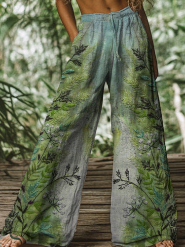 Women's High Waist Casual Loose Printed Wide-leg Pants