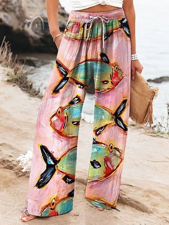Women's High Waist Casual Loose Printed Wide-leg Pants