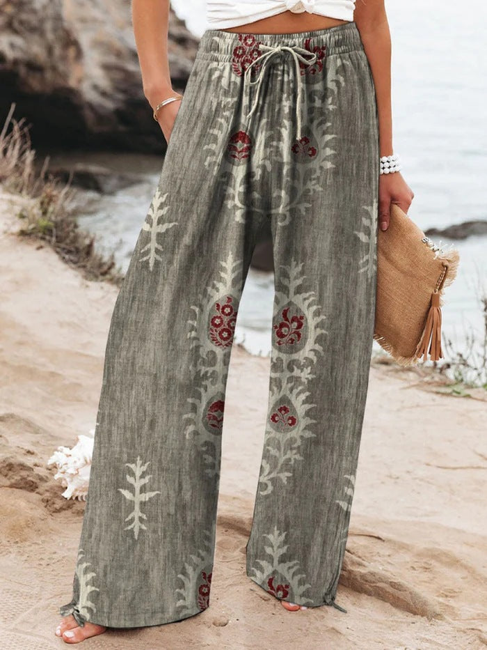 Women's High Waist Casual Loose Printed Wide-leg Pants