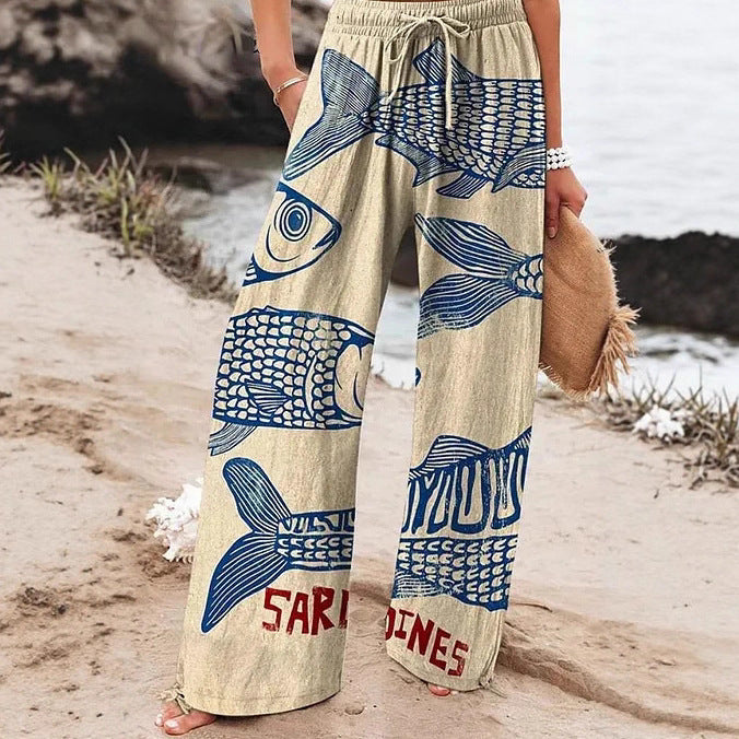 Women's High Waist Casual Loose Printed Wide-leg Pants