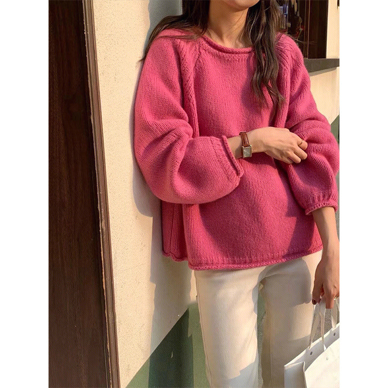Round Neck Curling Loose Pullover Sweater