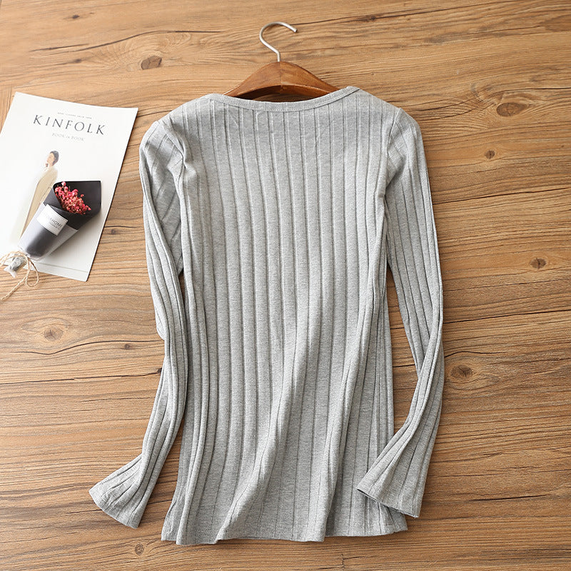 Pure Cotton Black Long-sleeved Bottoming Shirt For Women