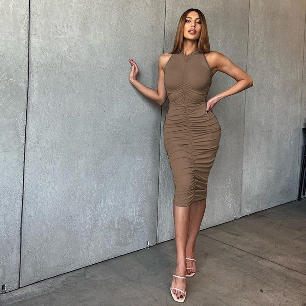 Knitted Pleated Sleeveless Dress Feminine