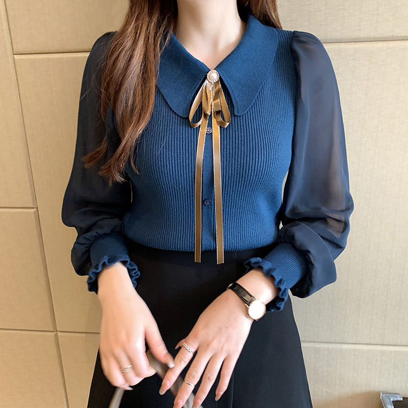 Lantern Sleeve Splicing Knitwear Women