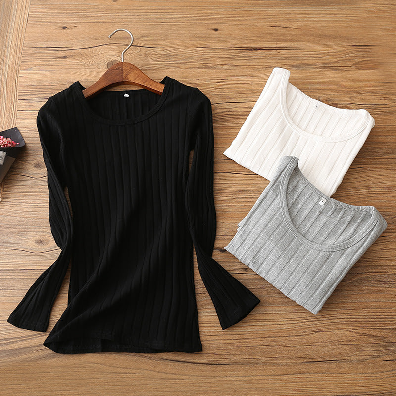 Pure Cotton Black Long-sleeved Bottoming Shirt For Women